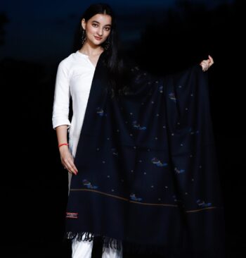 Shawl Black Kullu Pattern Kamal Booti Pure Merino Wool