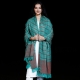 Shawl Pure Merino Border Kumaon Pattern Sea Green