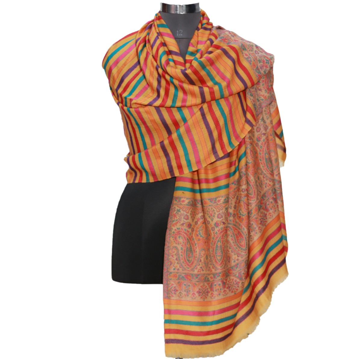 Shawl-Mustard-Stripes-Semi-Pashmina-Side-Floral